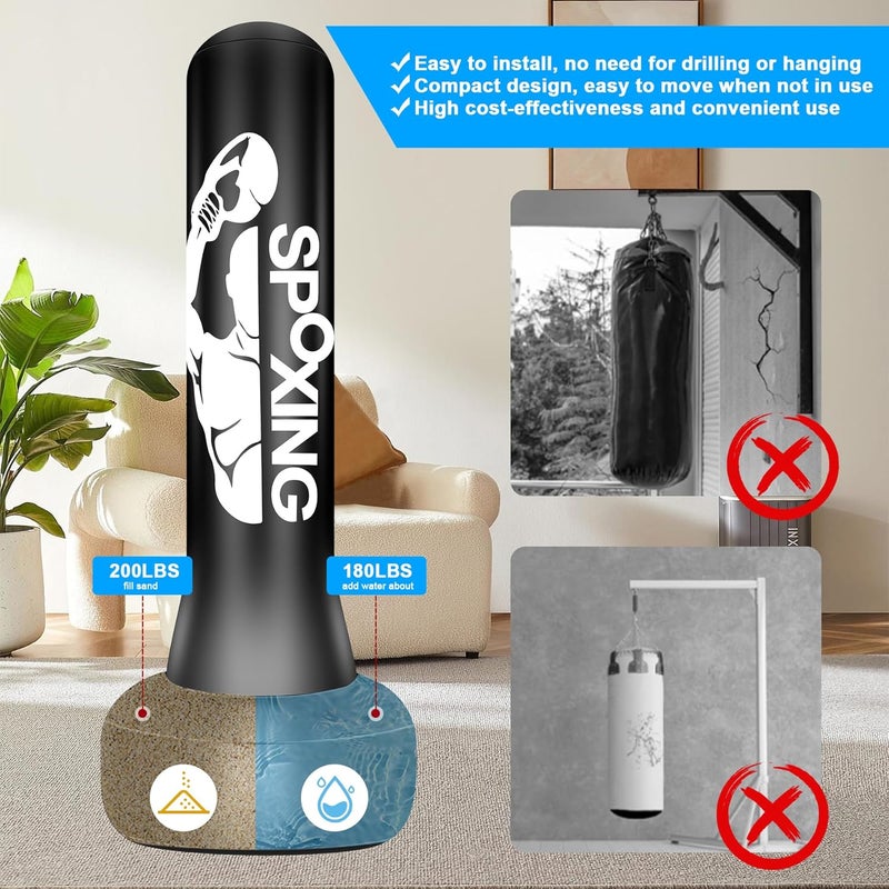 Vobab Freestanding Punching Bags for Adults Teens - 70" Heavy Bag with Stand Men Standing Boxing Inflatable Kickboxing Training MMA Muay Thai Fitness - Image 4
